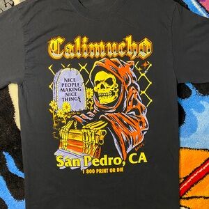 Calimucho San Pedro Screen Printing Promo Tee, Black - Size Medium.